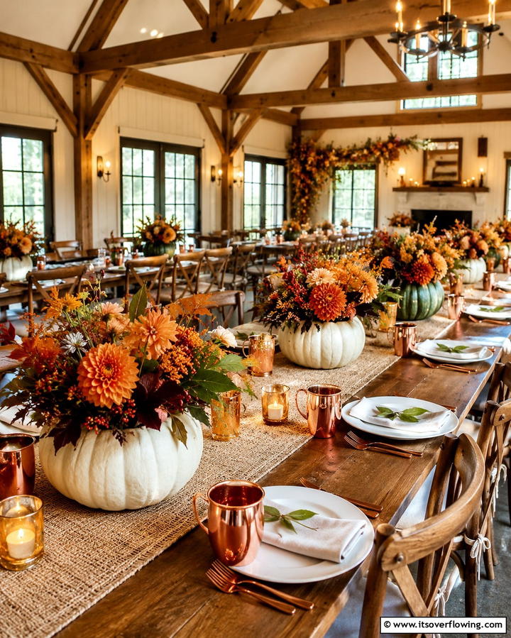 Seasonal Pumpkin Arrangements - 30 Rehearsal Dinner Centerpiece Ideas for Memorable Nights