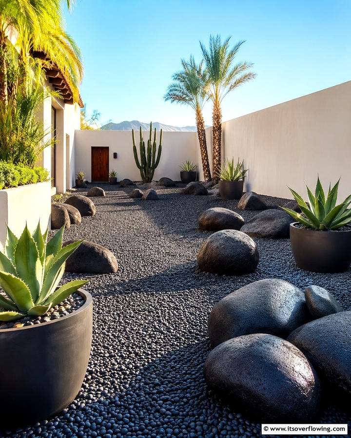 Seasonal Rock Feature Enhancements - 30 Natural Black River Rock Landscaping Ideas for Texture