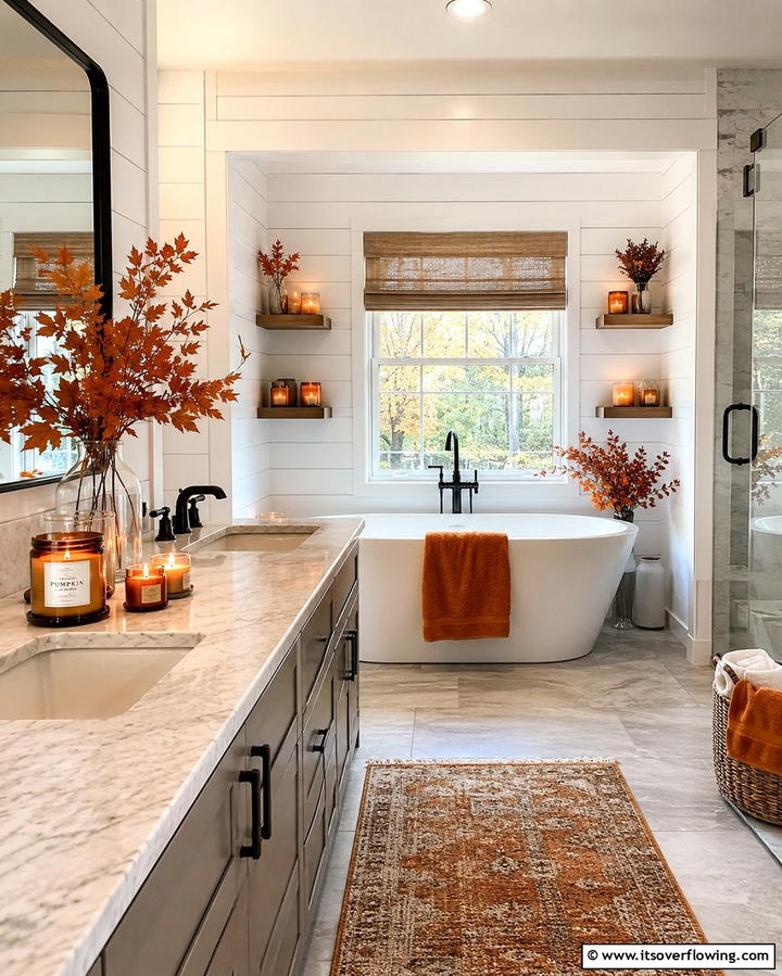 Seasonal Scented Candles - 25 Fall Bathroom Decor Ideas for a Seasonal and Stylish Update