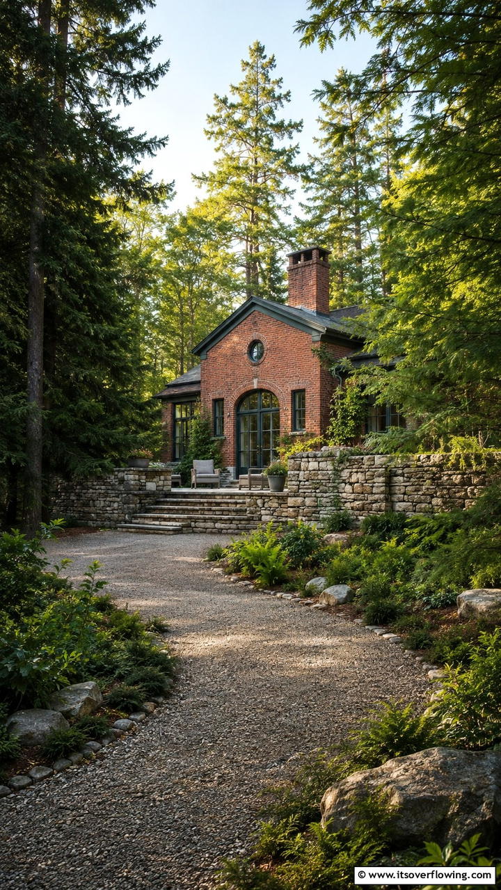 Secluded Brick Retreat with Natural Stone Surroundings - 30 Brick Houses With Stone Accents- Exterior Design Inspiration