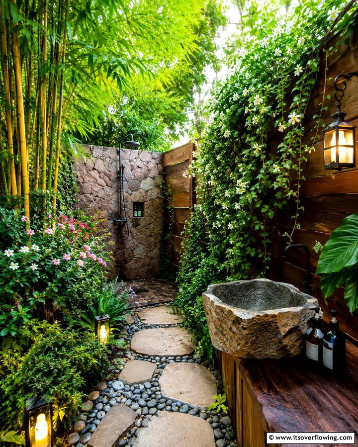 Secluded Garden Oasis - 30 Outdoor Bathroom Ideas for a Luxurious Backyard Oasis