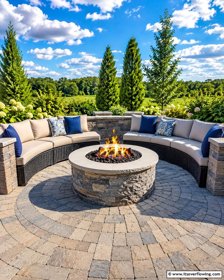 Semi Circle Patio with Fire Pit Centerpiece - 25 Semi Circle Patio Ideas and Inspiration for Your Backyard