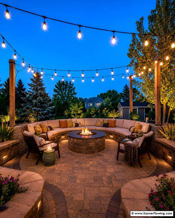 Semi Circle Patio with String Lights - 25 Semi Circle Patio Ideas and Inspiration for Your Backyard