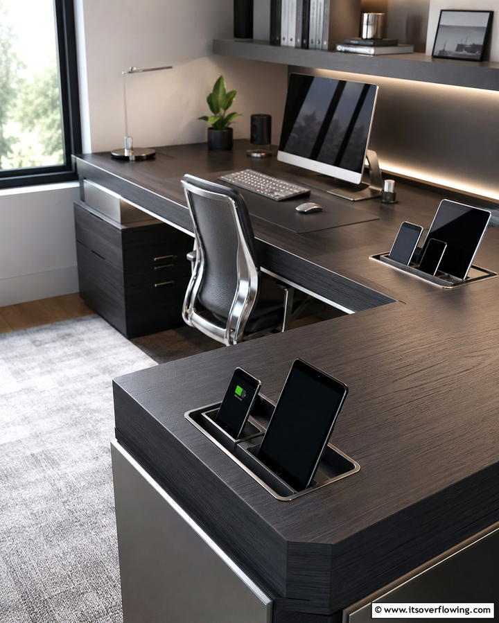 Separate Charging Stations for Devices - 25 Home Office for Couples Ideas and Designs