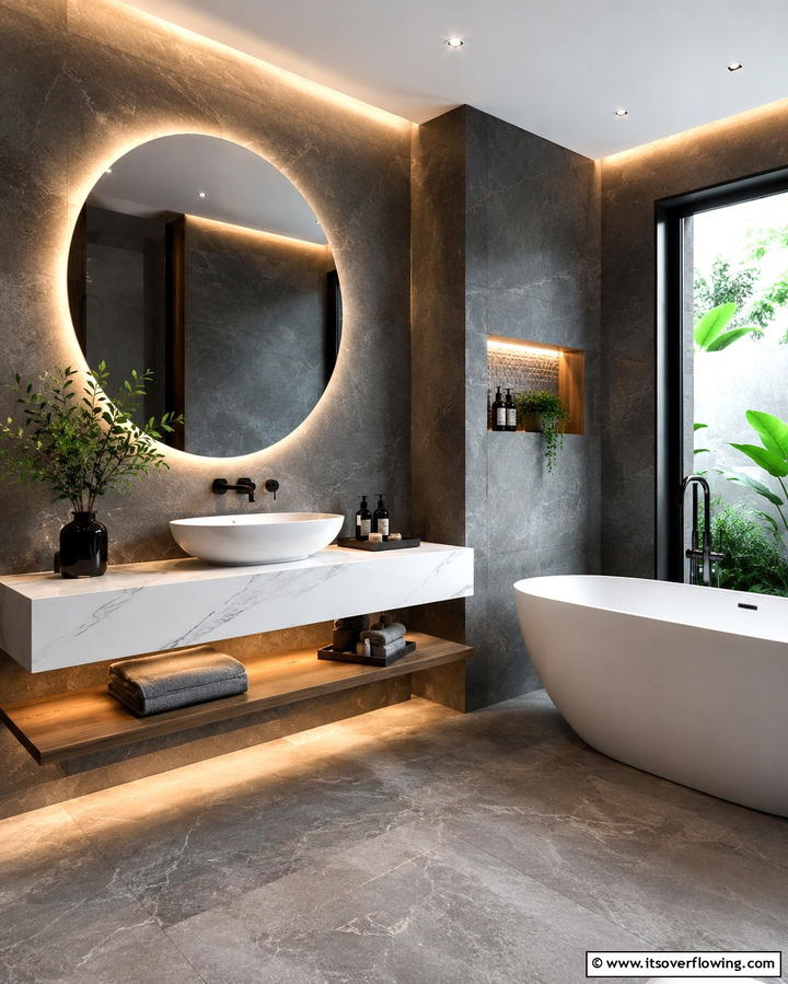 Serene Bathroom Glow - 30 Aesthetic Room Ideas With LED Lights for Vibes