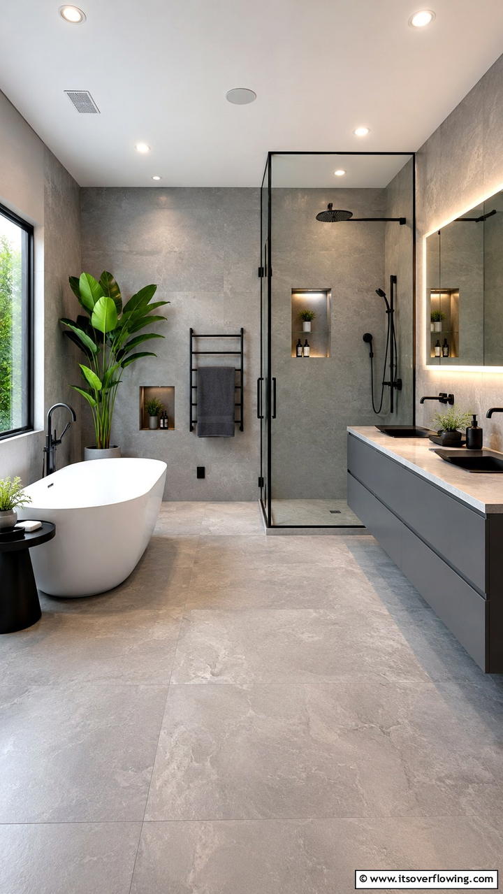 Serene Bathroom Oasis - 30 Grey House With Black Trim Ideas- Bold Exterior Designs