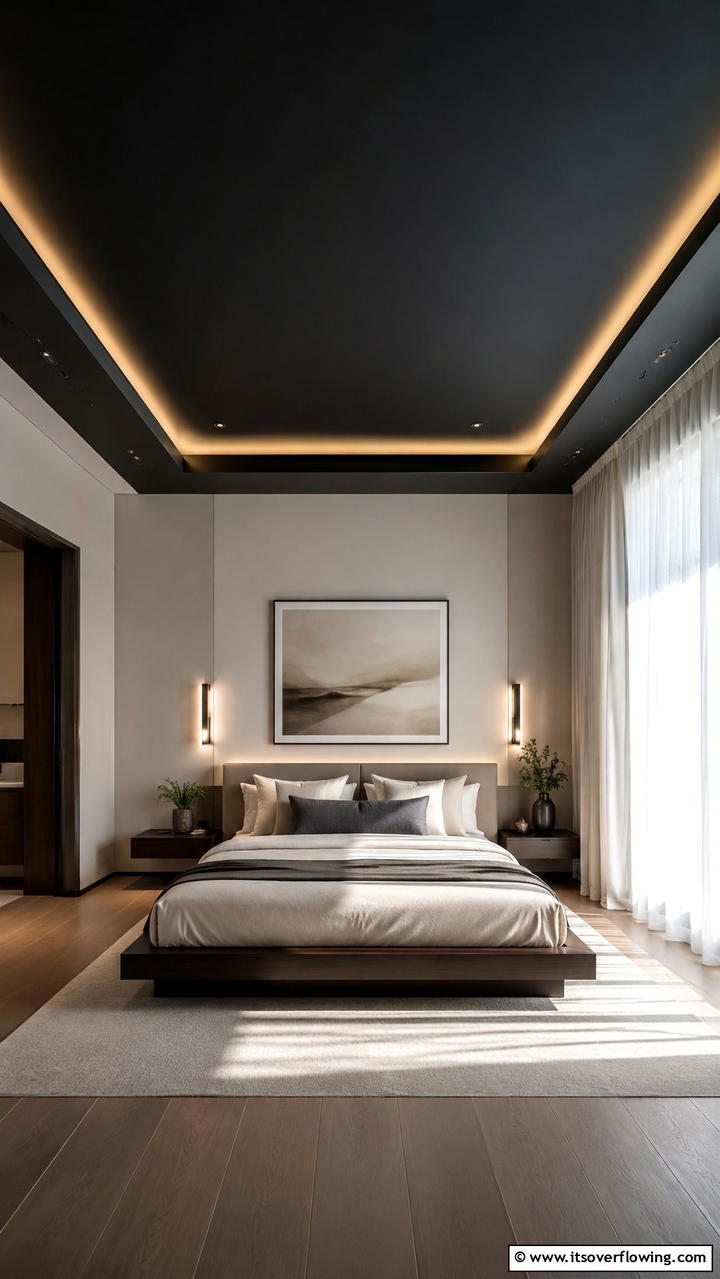 Serene Black Balance - 30 Black Ceiling Ideas to Add Depth and Drama Above