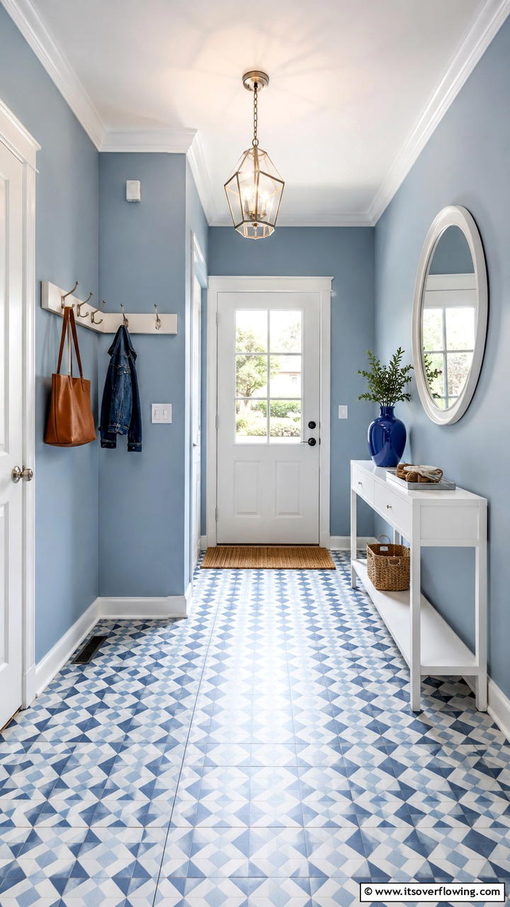 Serene Blue Accented Entryway - 30 Blue and White Decor Ideas for a Fresh and Serene Home Style