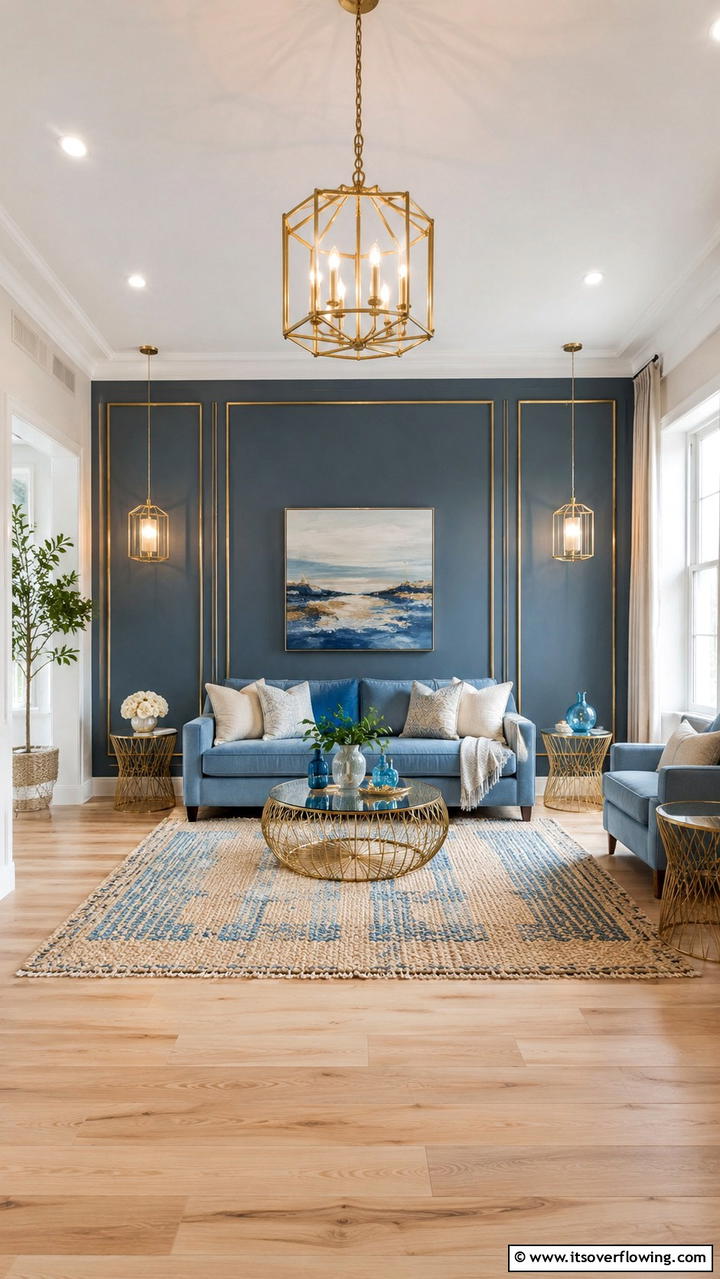 Serene Blue Accents with Chic Gold Touches - 30 Stunning Blue and Gold Living Room Ideas for Elegant Spaces