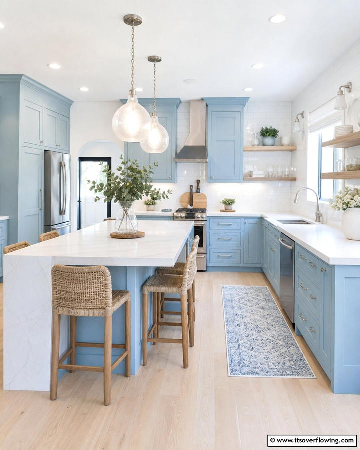 Serene Blue Retreat - 21 Blue Farmhouse Kitchen Cabinet Ideas for Rustic Charm