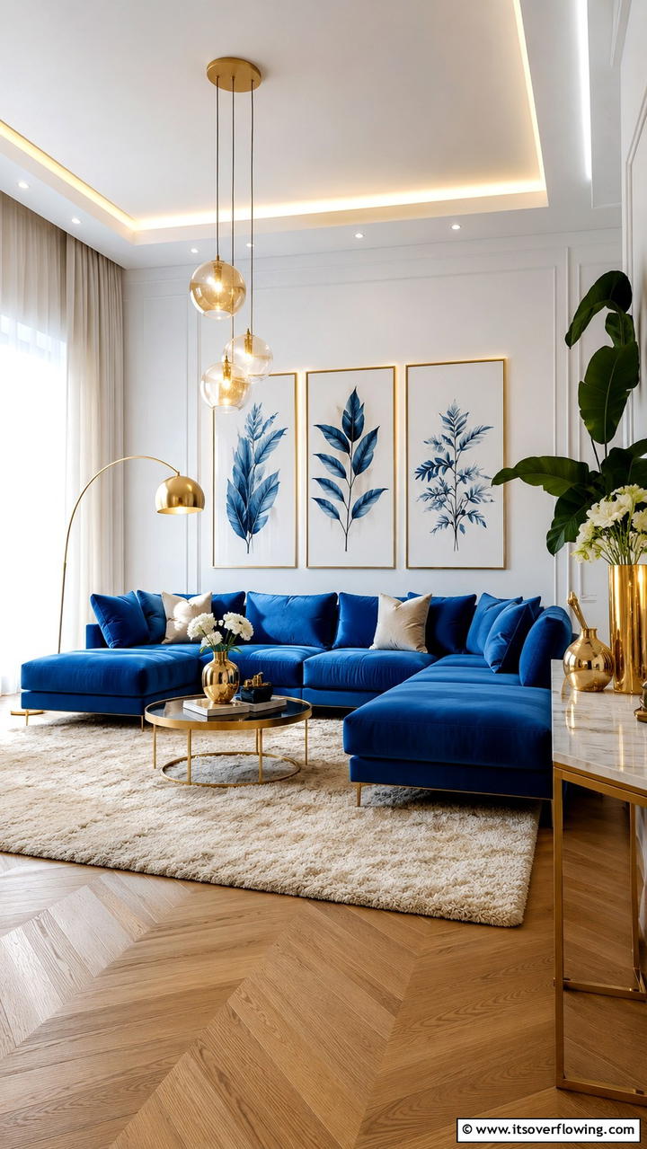 Serene Blue Sofas and Gold Decor - 30 Stunning Blue and Gold Living Room Ideas for Elegant Spaces