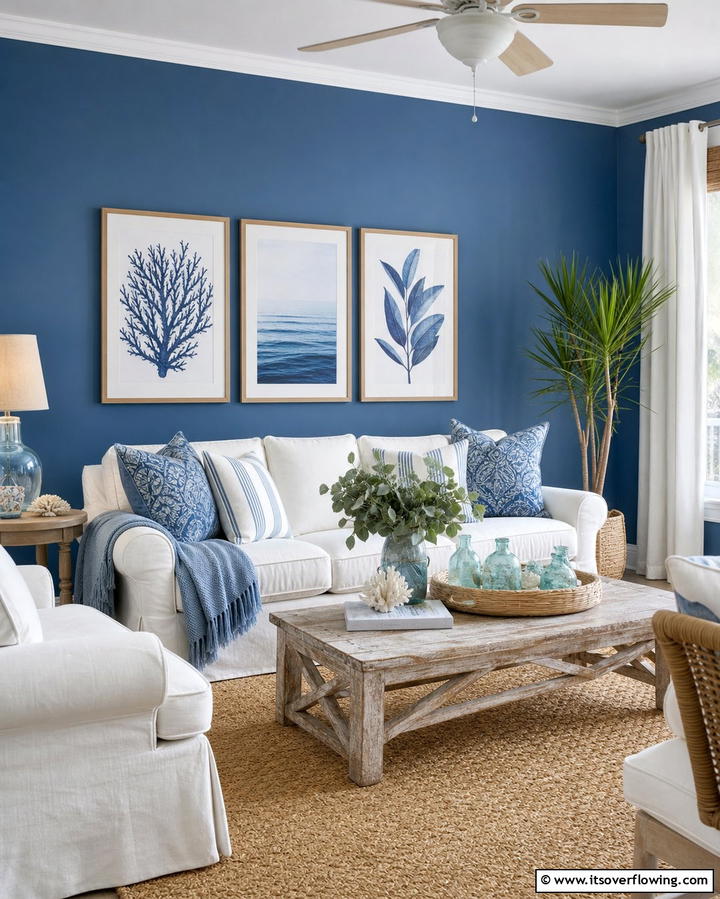 Serene Blue Tone Accent - 30 Striking Living Room Accent Wall Ideas for Bold Style