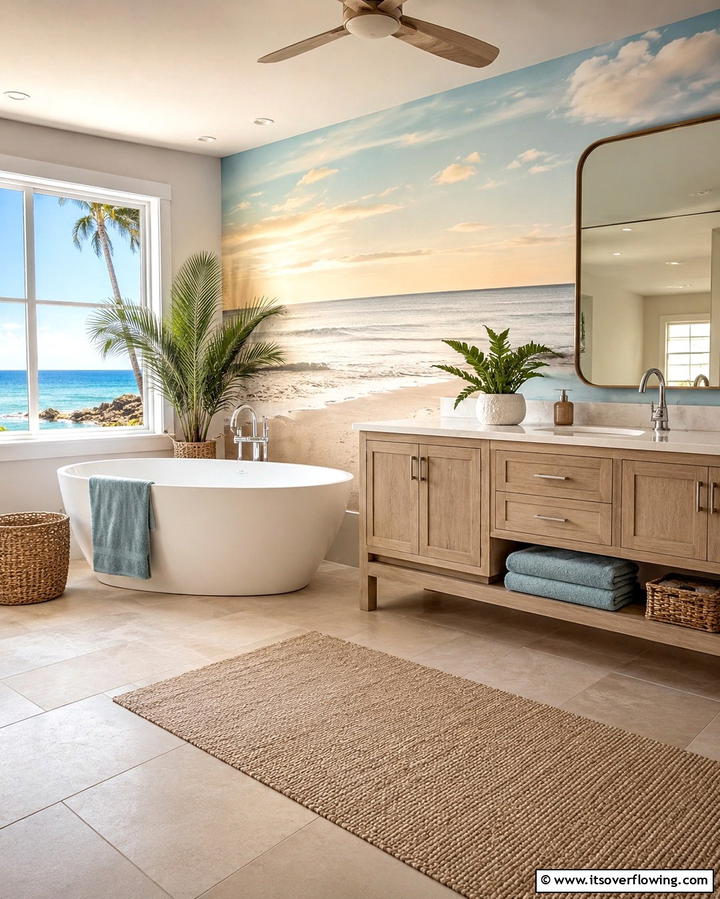 Serene Coastal Escape - 30 Bathroom Mural Ideas for Bold and Artistic Wall Designs