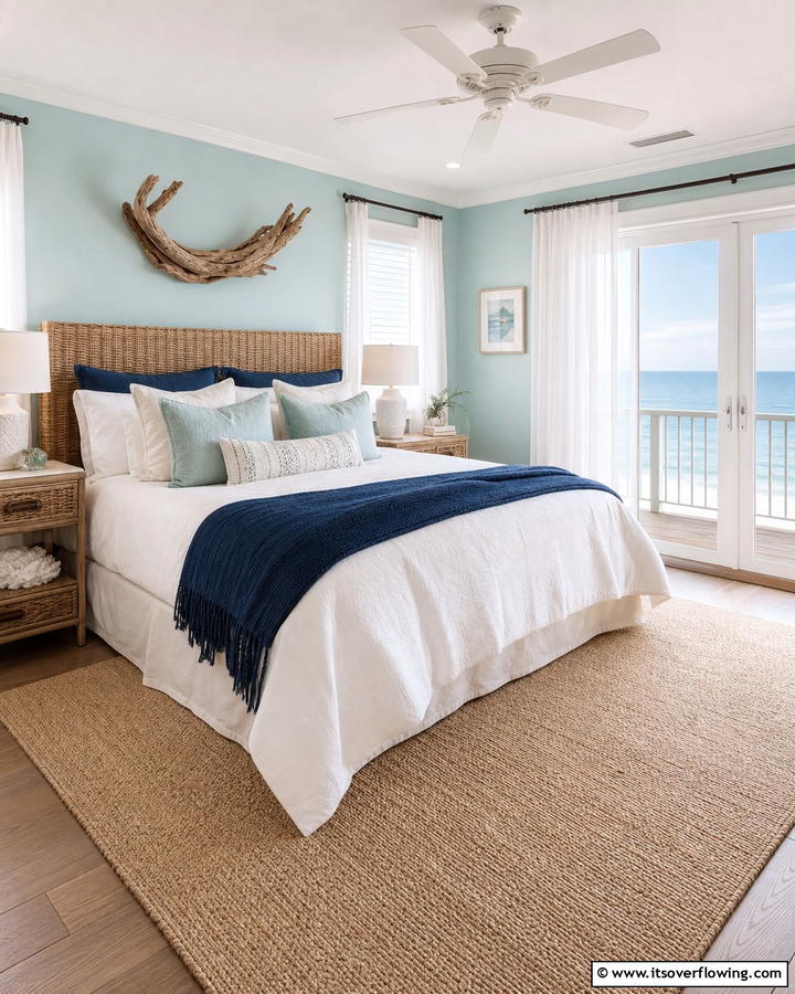 Serene Coastal Theme - 20 Blue and Green Bedroom Ideas- Calming Color Schemes
