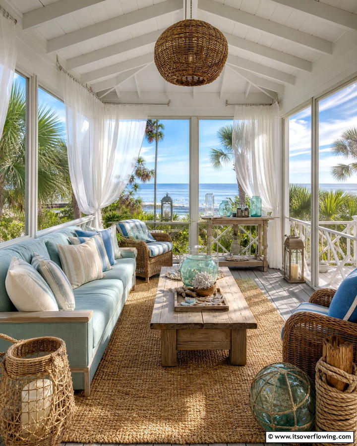 Serene Coastal Vibes - 21 Screened-in Porch Ideas for Year-Round Outdoor Living