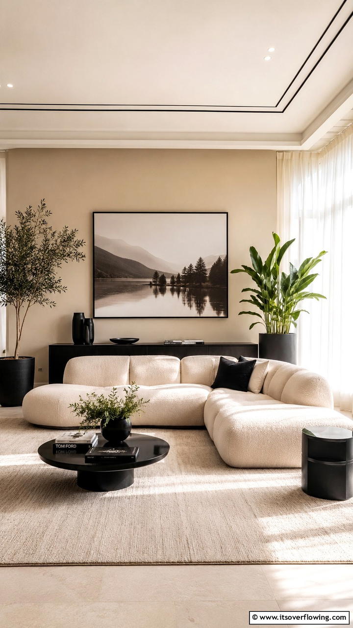 Serene Contemporary Sanctuary - 30 Black & Beige Living Room Ideas for Modern Contrast