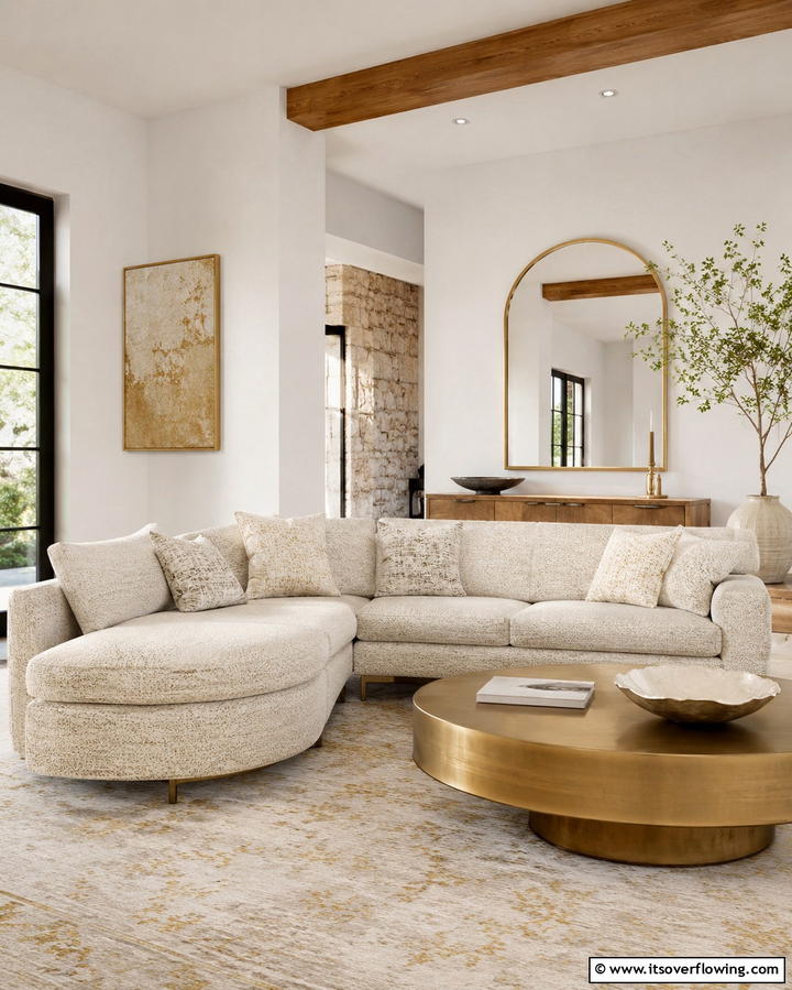 Serene Cream and Gold Textured Upholstery - 30 Elegant Cream & Gold Living Room Themes for Luxe Interiors
