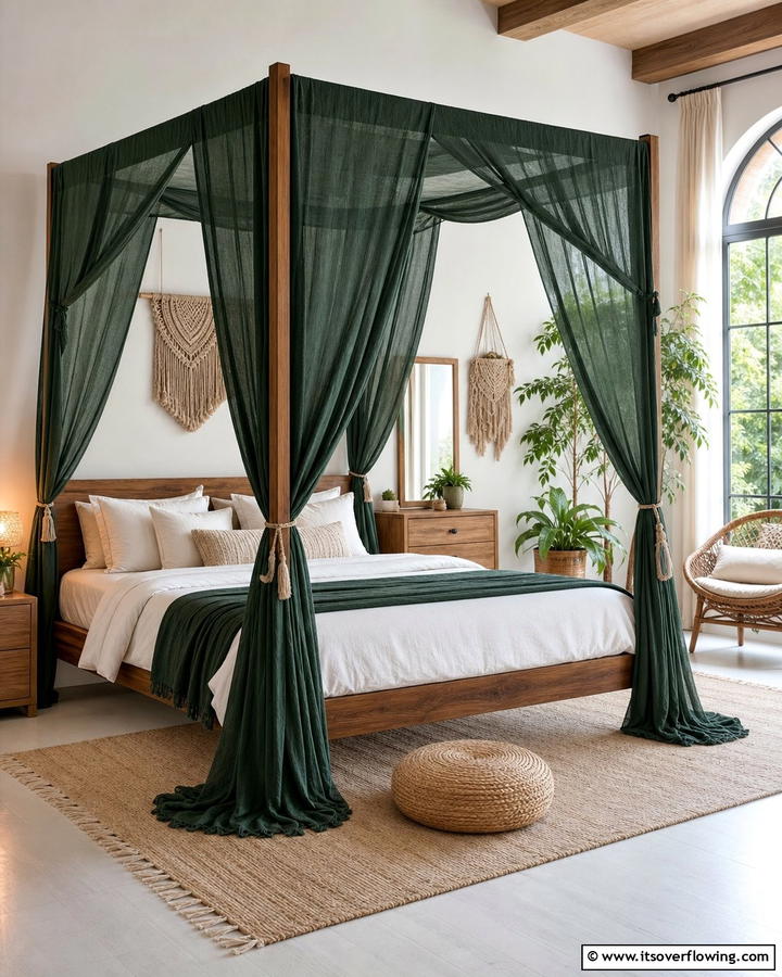 Serene Dark Green Canopy - 21 Dark Green Bedroom Ideas- Moody & Luxurious Spaces