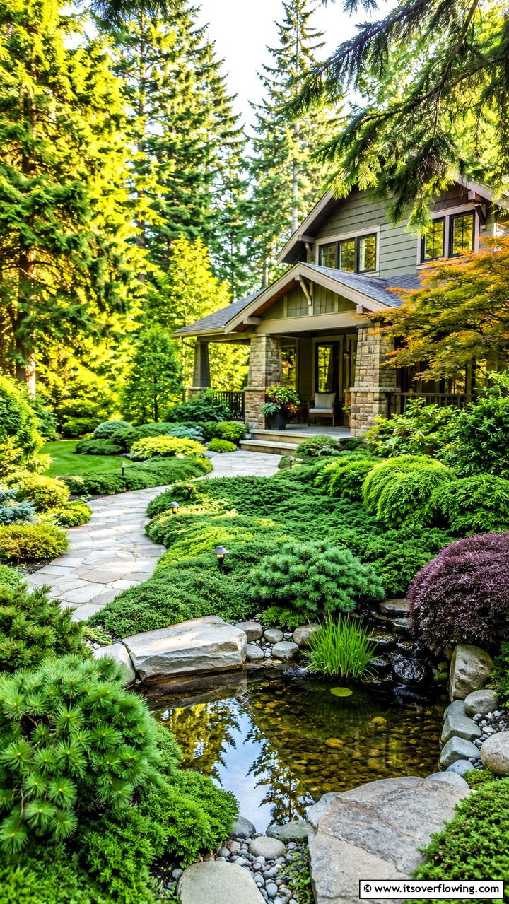 Serene Evergreen Landscape - 30 Front Yard Evergreen Landscaping Ideas for Year-Round Beauty