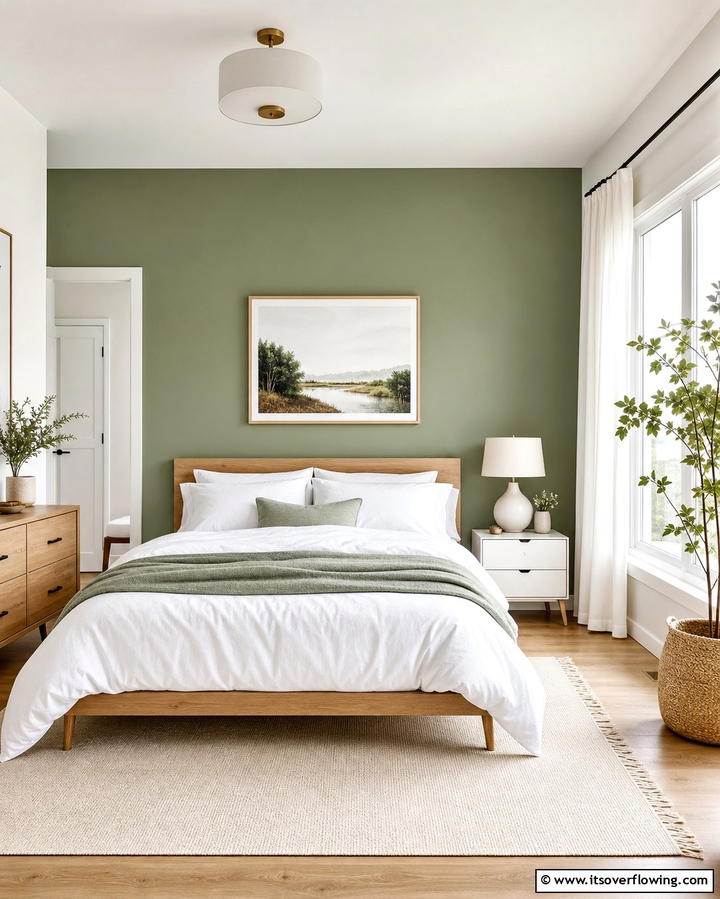Serene Green Accent Wall - 25 Green and White Bedroom Ideas for Serenity