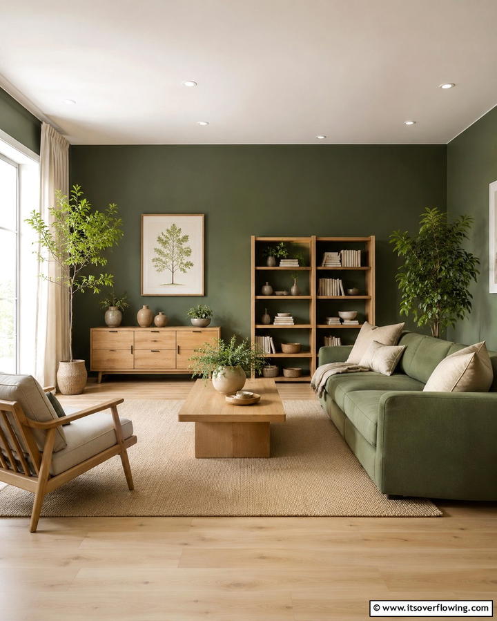 Serene Green Sanctuary - 30 Forest Green Living Room Ideas for Nature-Inspired Interiors