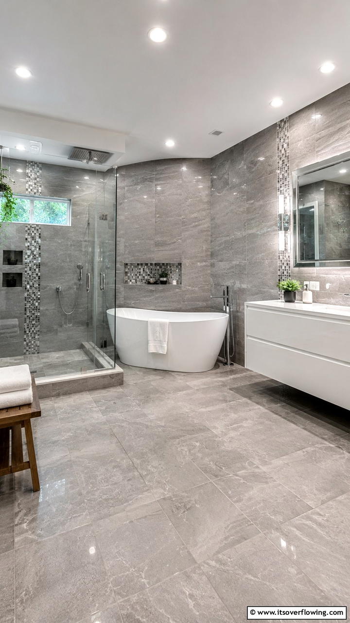 Serene Grey Bathroom Oasis - 30 Grey and White House Interior Ideas- Minimalist Elegance