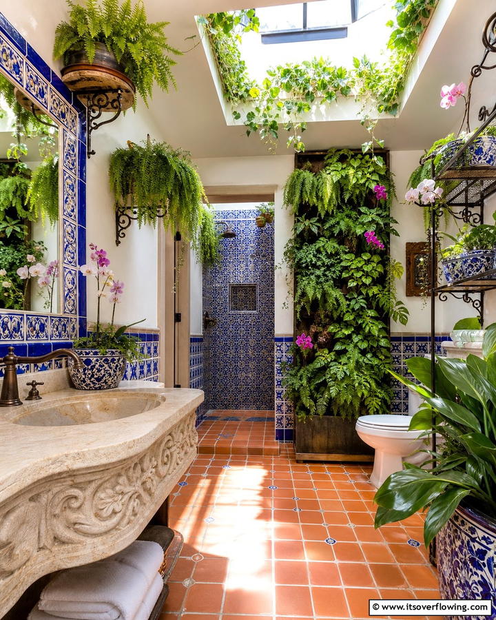 Serene Indoor Gardens - 30 Spanish Style Bathroom Ideas for Mediterranean Flair