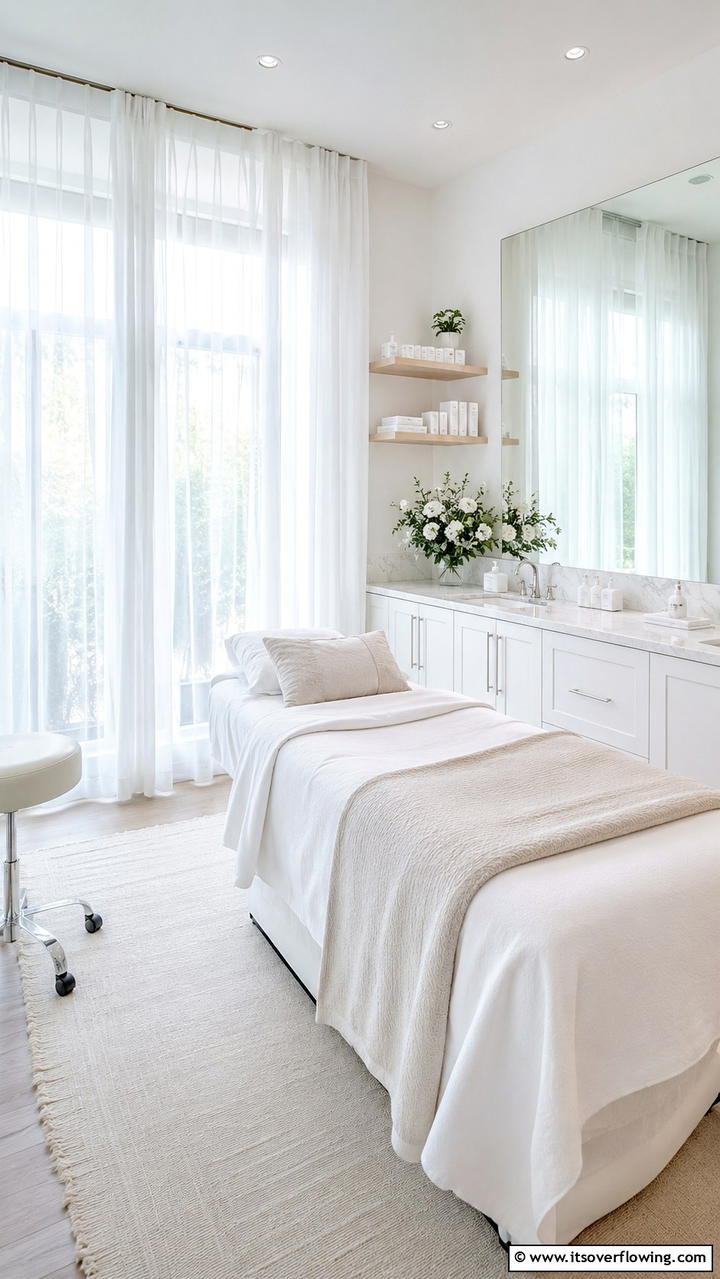 Serene Light and Airy Room - 30 Facial Room Ideas for At-Home Skincare Sanctuaries