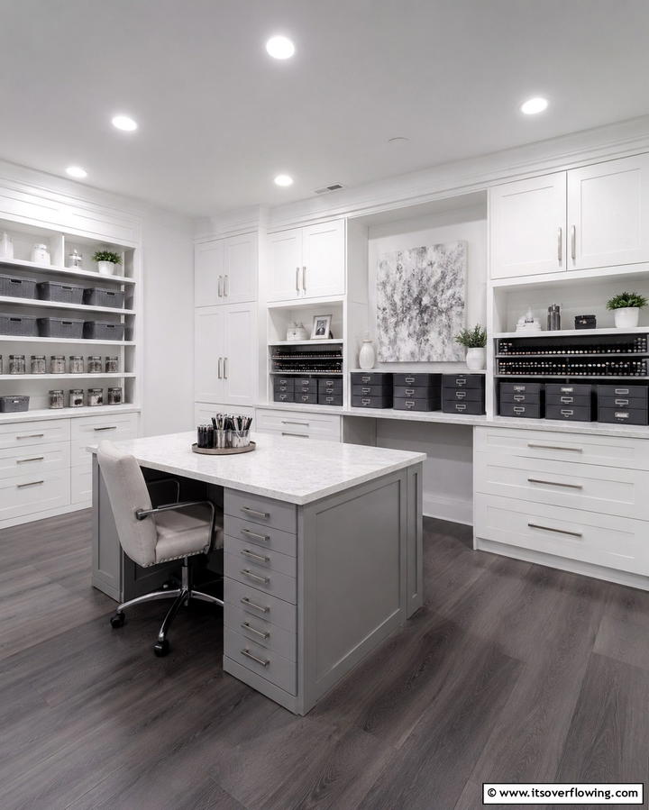 Serene Monochrome Craft Room - 30 Organized Craft Room Ideas for Creative Spaces at Home