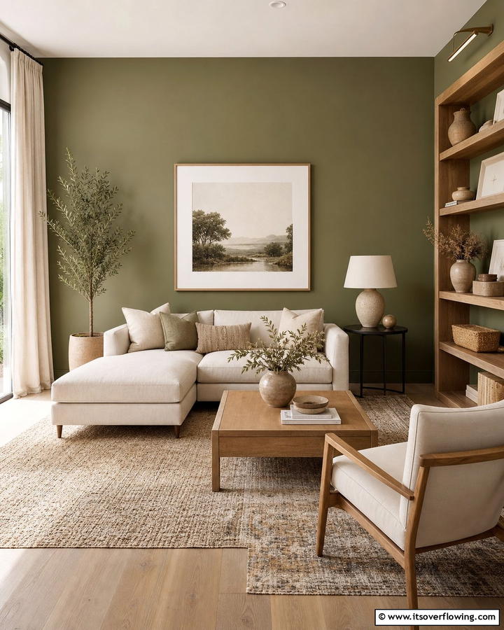 Serene Olive Green Ambiance - 21 Green Accent Wall Ideas for Bold and Serene Interiors