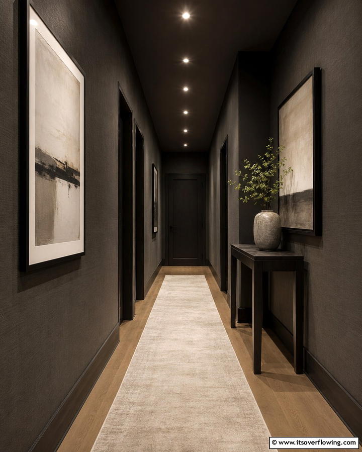 Serene Pathway Designs - 30 Black Hallway Ideas for Dramatic and Sophisticated Spaces