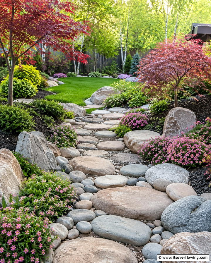 Serene Rock Pathway - 30 Rock Walkway Ideas to Elevate Your Garden Design