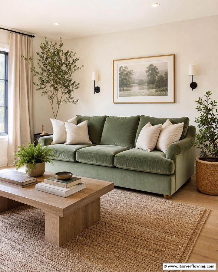 Serene Sage Green Sofa Elegance - 21 Sage Green Living Room Schemes for Calming Interior Designs