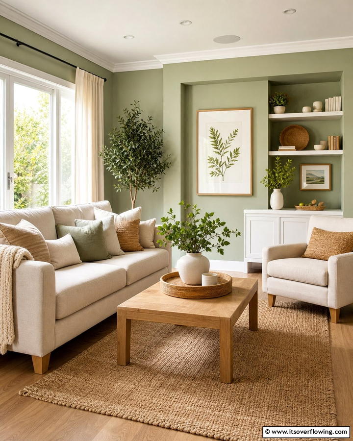 Serene Sage Living Room - 21 Sage Green Paint Inspirations for Calming Interiors