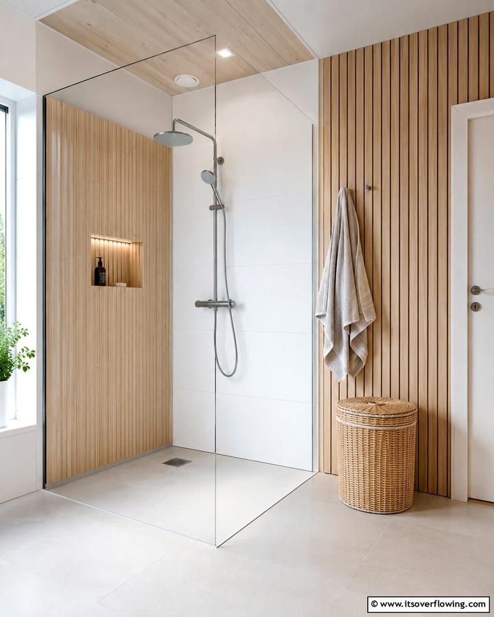 Serene Scandinavian Shower - 30 Space-Efficient Corner Shower Ideas for Modern Bathrooms