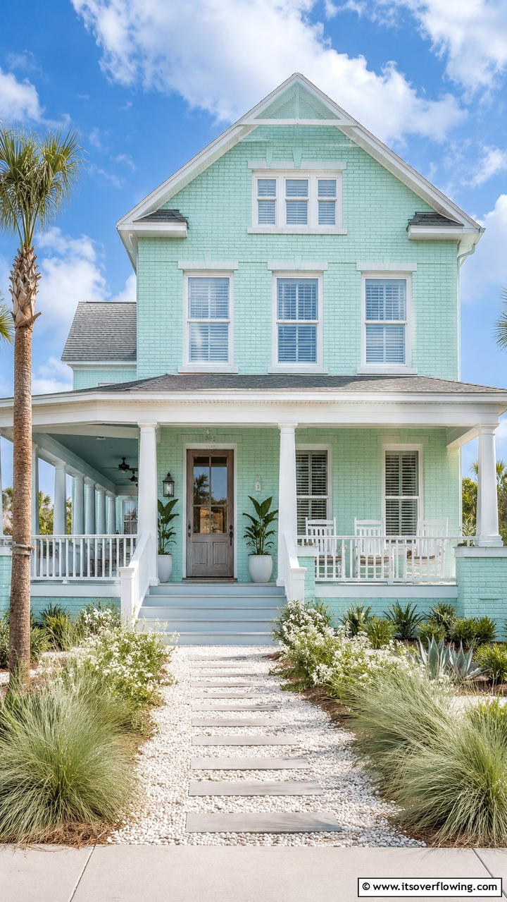 Serene Seafoam Splash - 30 Exterior Brick Paint Color Ideas for Curb Appeal