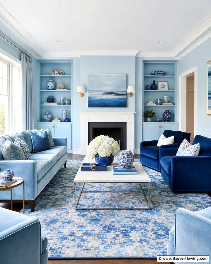 Serene Sky Blue Living Room - 25 Monochromatic Color Schemes for Rooms
