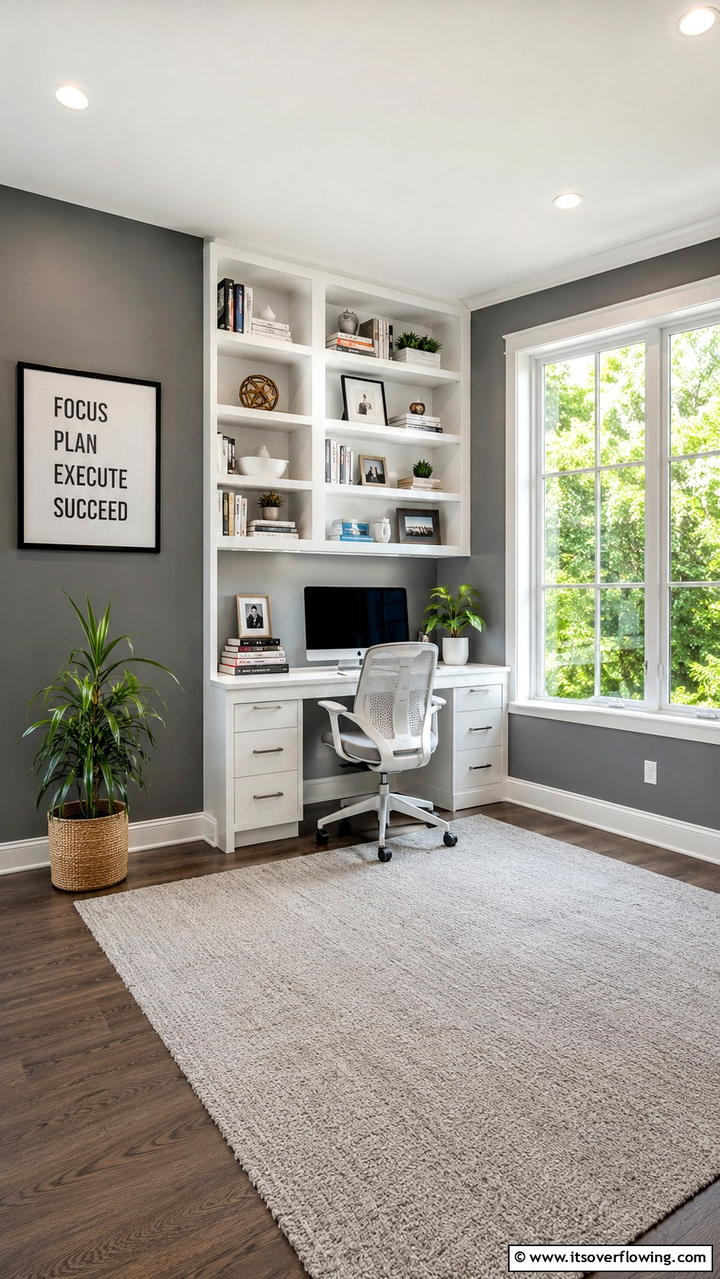 Serene Study Room Focus - 30 Grey and White House Interior Ideas- Minimalist Elegance