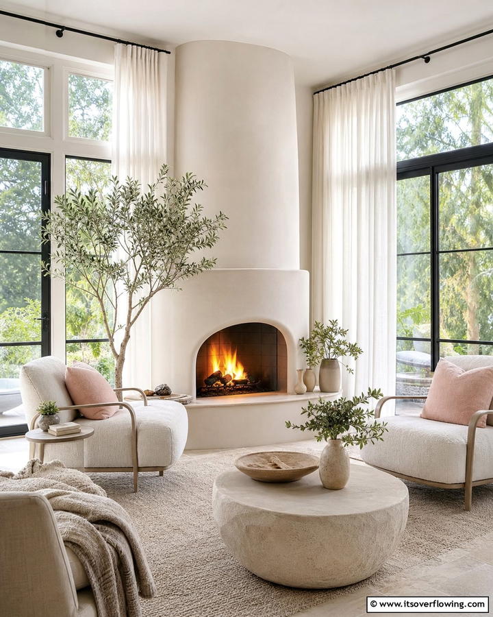 Serene Sunroom with Calming Fireplace Experience - 30 Sunroom With Fireplace Ideas for Year-Round Comfort