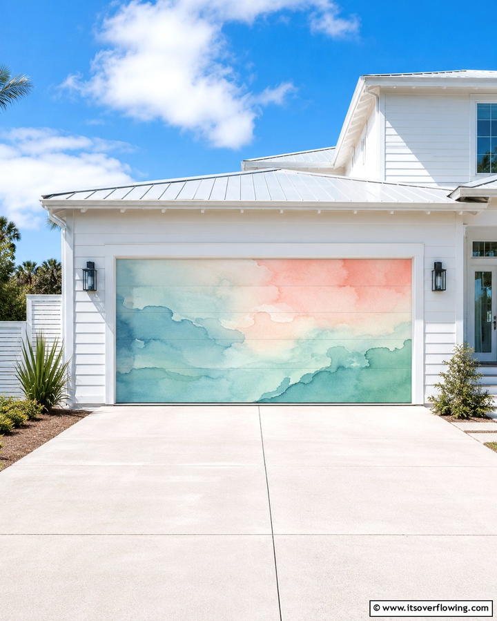 Serene Watercolor Wash - 30 Garage Door Mural Ideas for Creative Curb Appeal