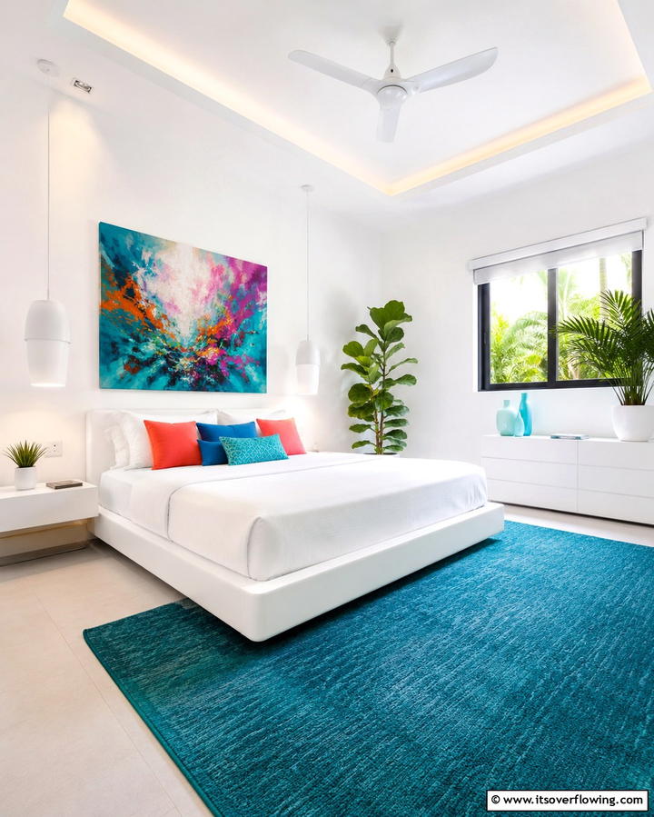Serene Whites with Pops of Color - 25 Colorful Bedroom Ideas to Brighten Your Space