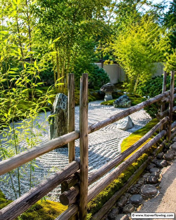 Serene Zen Garden Boundary - 30 Split Rail Fence Ideas for Rustic Outdoor Boundaries