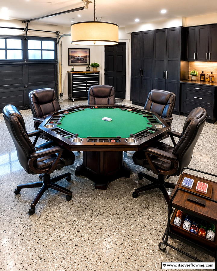 Setting Up a Poker or Card Table - 30 Garage Game Room Ideas for Ultimate Entertainment Zones