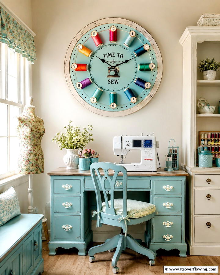 Sewing Themed Clock - 25 Sewing Room Ideas for Crafters and Hobbyists