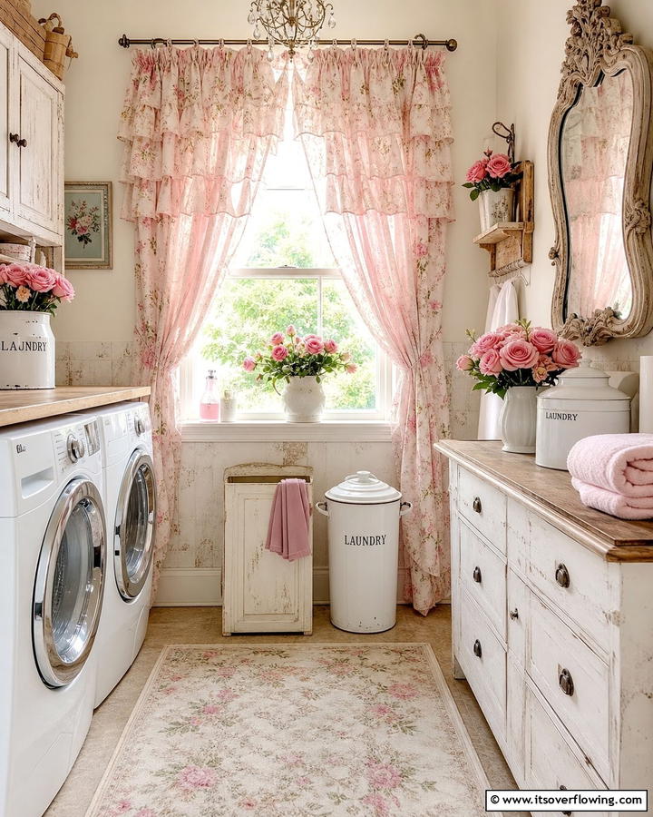 Shabby Chic Curtains for a Relaxed Feel - 20 Laundry Room Curtain Ideas for a Stylish and Private Space
