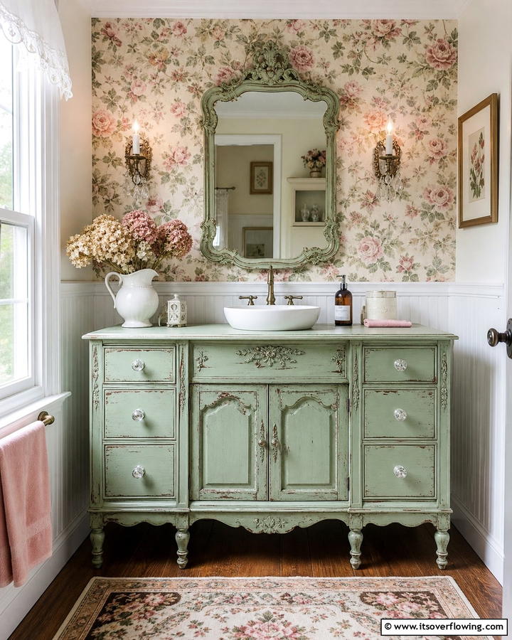 Shabby Chic Green Vanity - 20 Bathroom With Green Vanity Ideas for a Fresh Look