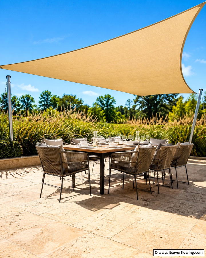 Shade Sail Installation - 25 Small Backyard Patio Ideas for a Relaxing Outdoor Oasis
