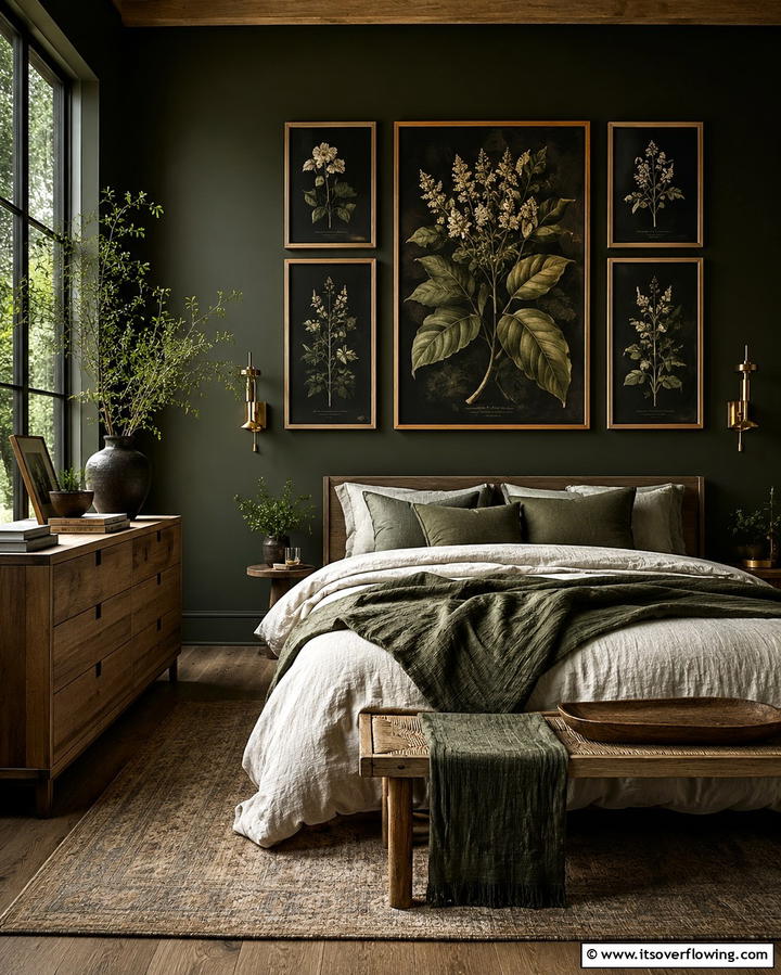 Shadowed Botanical Prints - 30 Moody Dark Boho Bedroom Decor Inspirations for Cozy Nights