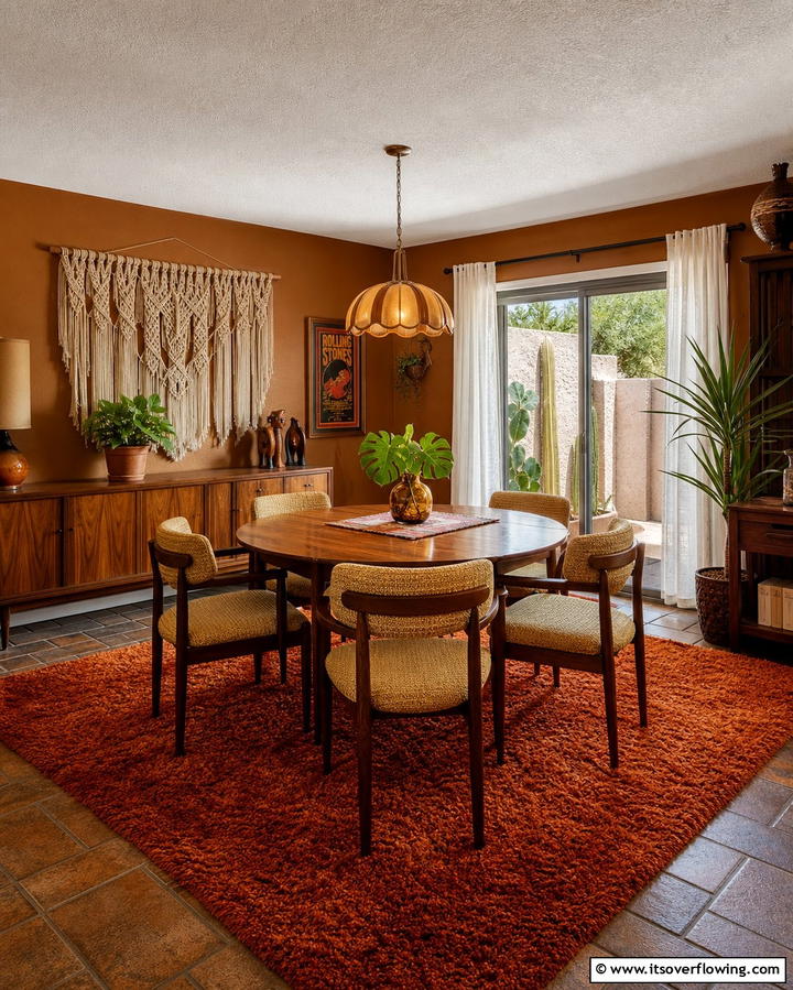 Shag Rugs Underfoot - 25 70s Dining Room Design Ideas for Retro Charm