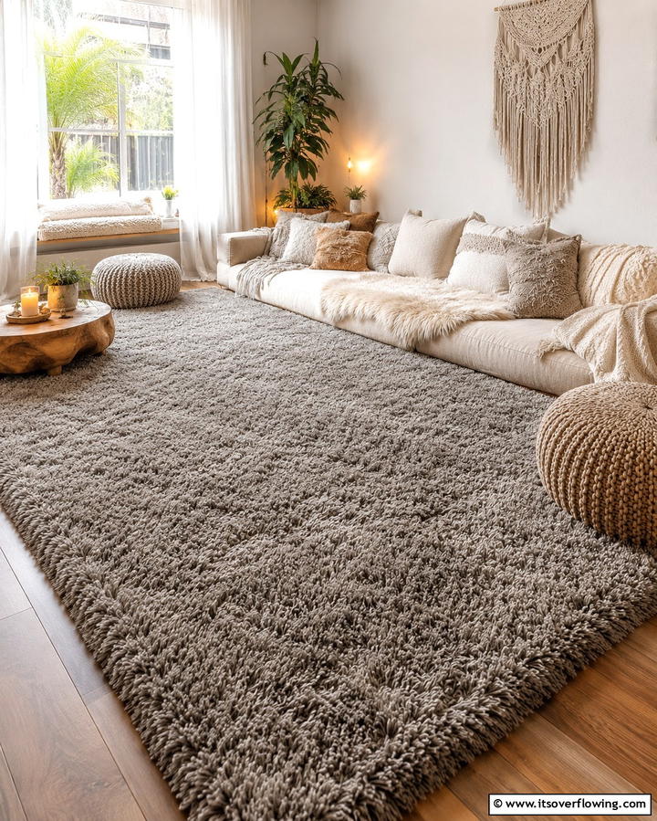 Shaggy Grey Carpet for a Cozy Ambiance - 30 Grey Carpet Living Room Ideas for Cozy Neutral Spaces